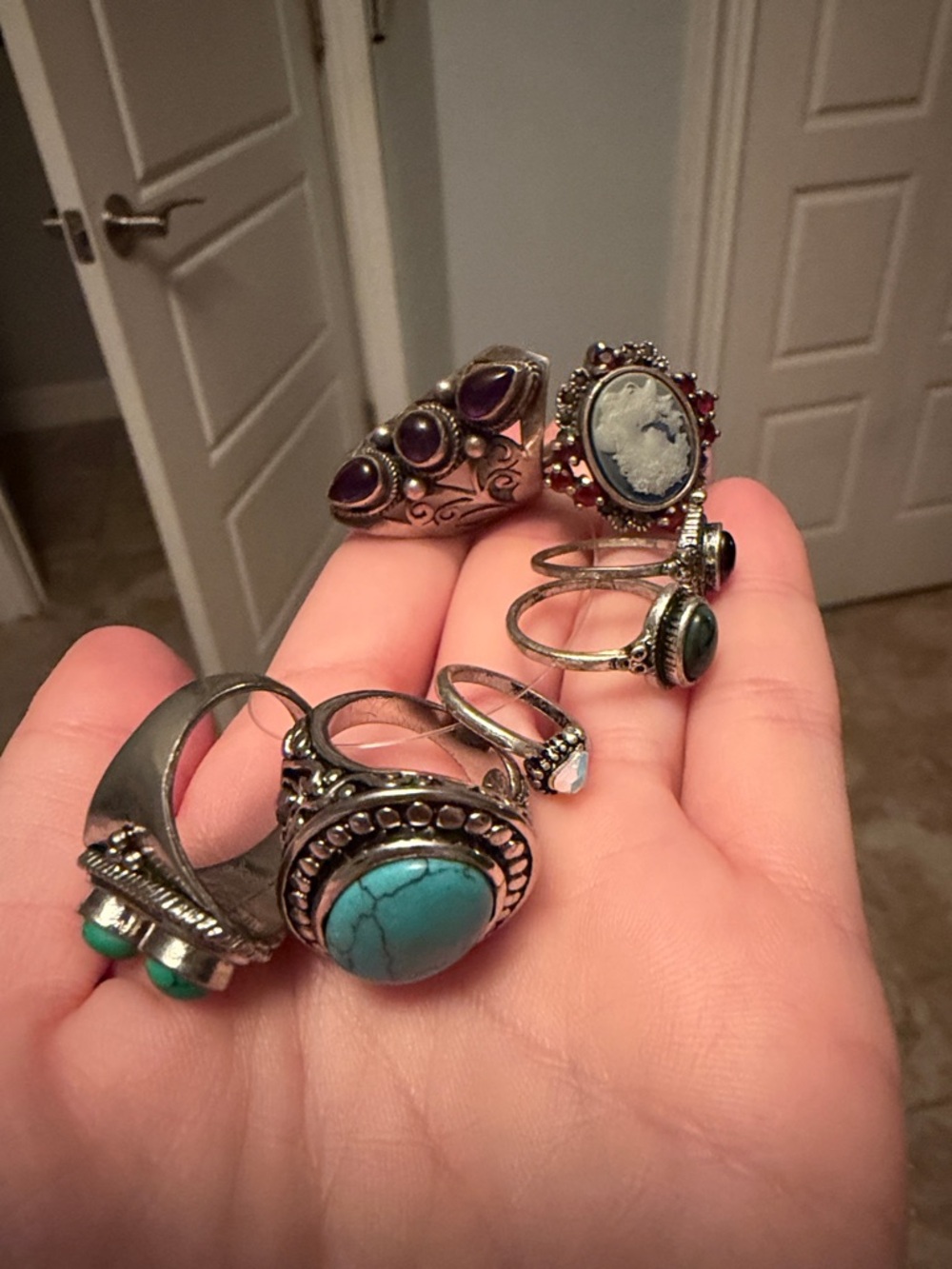 Vintage-Inspired Turquoise & Purple Stone Silver Rings